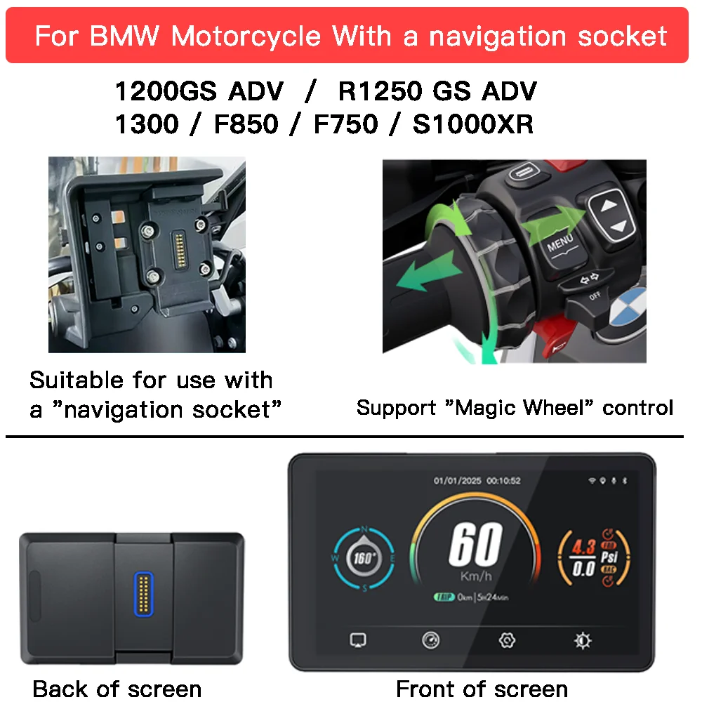 CARABC MB6 6 inch motorfiets GPS draadloos Carplay Android Auto scherm speciaal voor BMW F750GS XR M1000 R1200GS R1250GS S1000XR R1300GS