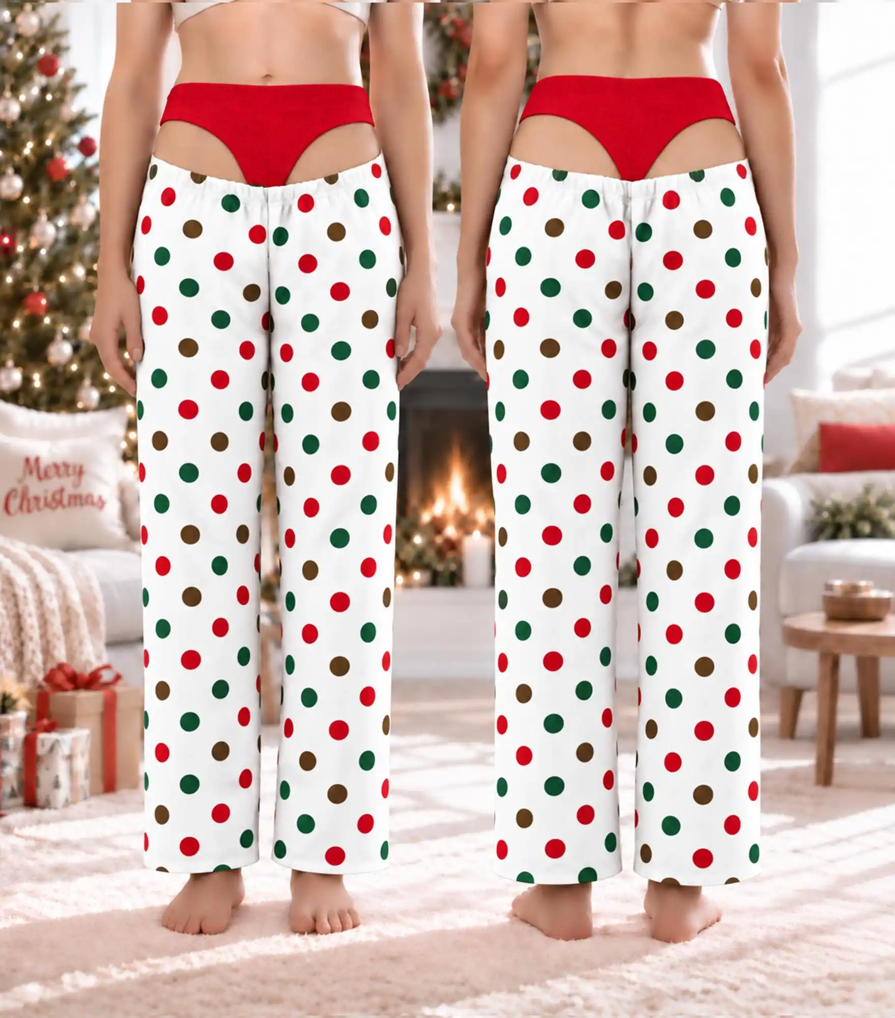 New Funny Fake Butt Cutout Christmas Light Print Unisex Straight Pants, Novelty Trousers for Christmas Party Holiday Loungewear view 6