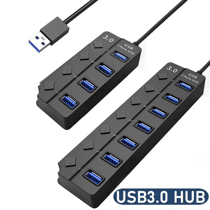 Adaptateur d'Alimentation USB 3.0, 4/7 Ports, Multi USB Splitter airies, USB 2.0, Commutateur d'Extension Multiple, 30cm, Station d'Accueil