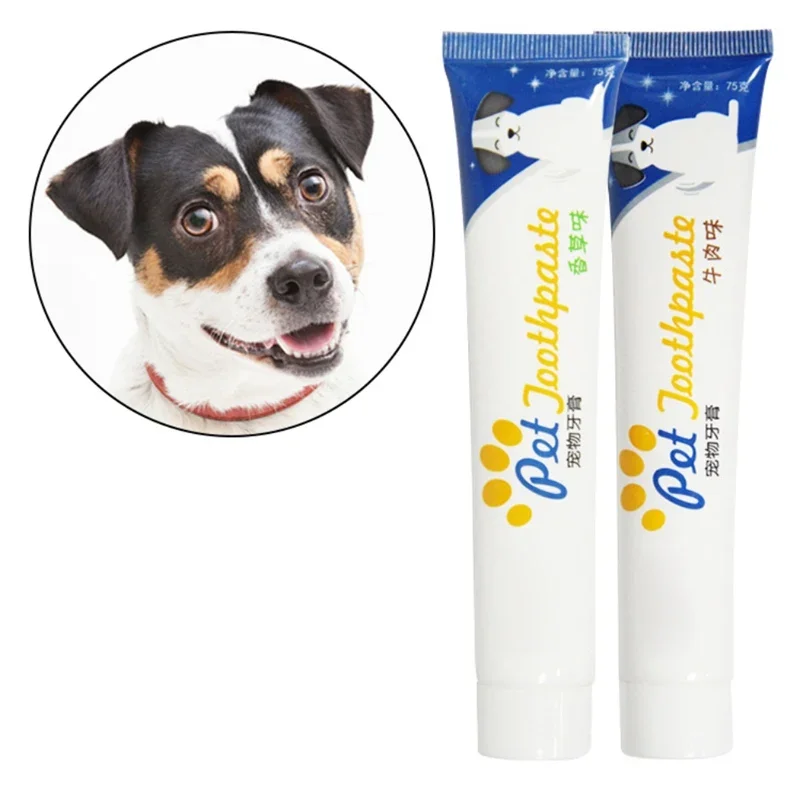 Pasta de dientes enzymática para mascotas para perros, ayuda a reducir el sarro y la placa, suministros para el cuidado de los dientes, pasta de dientes comestible con sabor a vainilla y carne de res