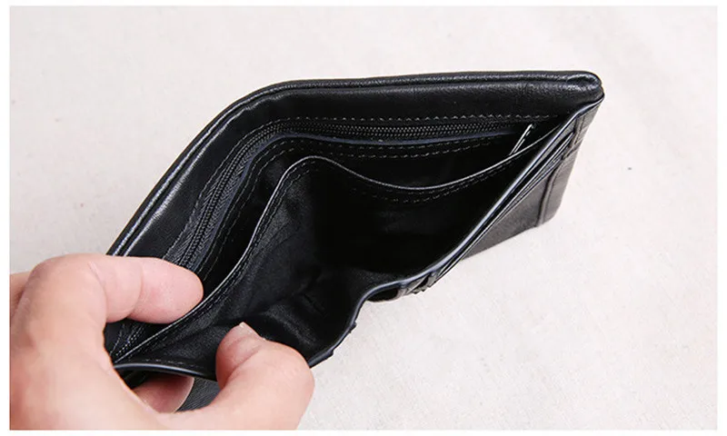 Genuine leather wallet men's short section tide personality youth soft first layer cowhide black ID credit card holder purse