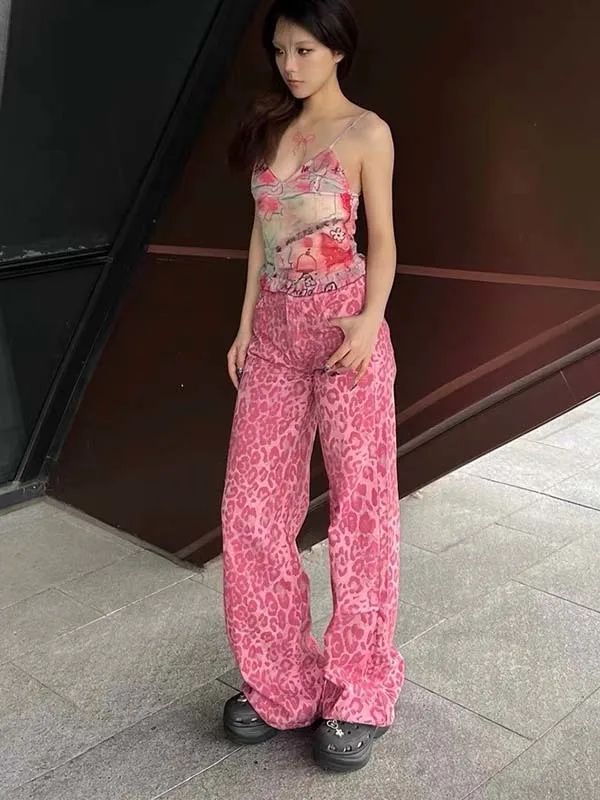 

Women'S Palazzo Jeans Kawaii Cute Sweet Japanese Harajuku Korean Aesthetic Pastel Color Pink Spring Light Soft White Purple