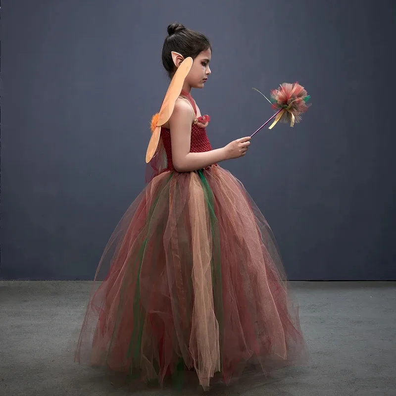 Disfraz de princesa Hada del bosque para Halloween, fiesta de cumpleaños, fantasía, otoño, niños, bosque, ninfa, Pixie, vestido tutú, ala kn.7