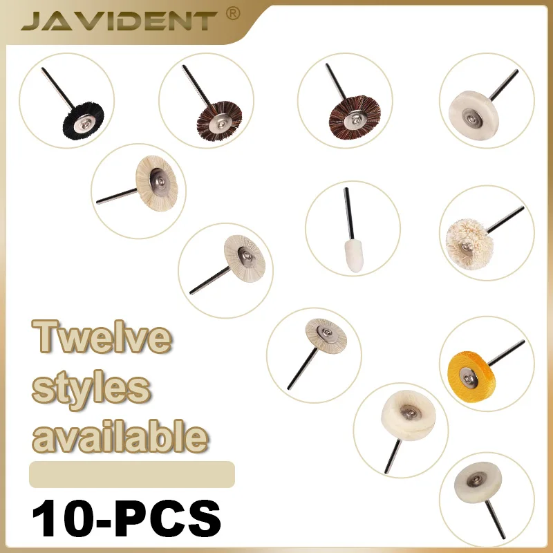 JAVIDENT 10pcs/Pack Dental Polishing Brush Grinding Head Wheel Goat Hair Cloth Felt Cotton Alumina Silicon Carbide Polisher