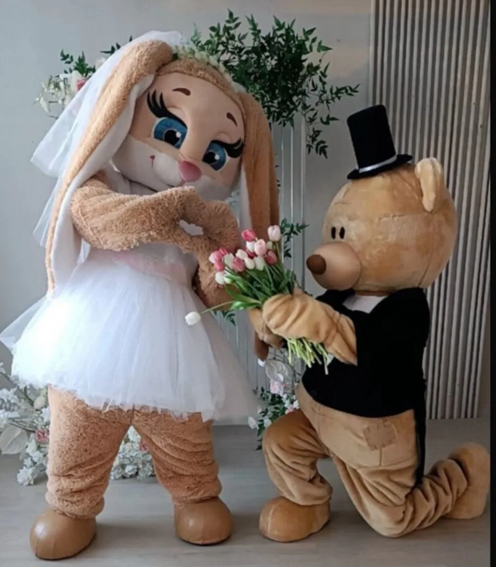 

Brown Easter Rabbit Bear Mascot Costume Cartoon Adult Size Outfits Walking Doll Halloween Christmas Fancy Party