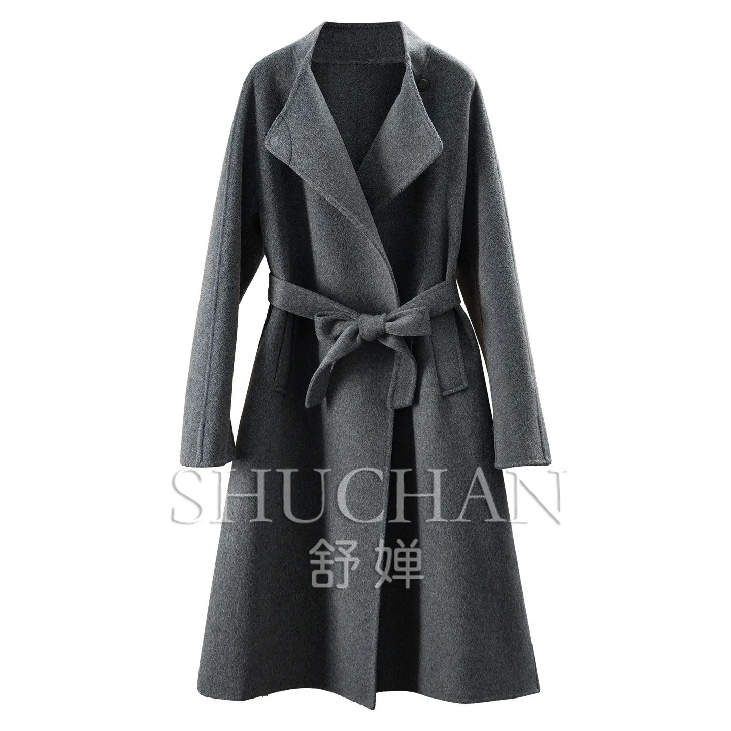 Long Coat Quiet Luxury Collection Cashmere Wool Double-sided Woolen Medium and Long Waist Coat Women's E330