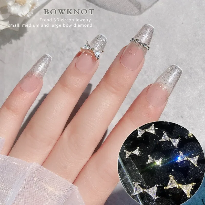 1Pc Mixed Size Luxury Bow Triangle 3D Zircon Nail Charms Shiny Rhinestone DIY Fingertip Manicure Decor Accessories