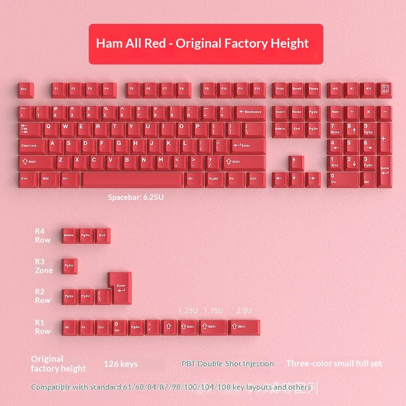 Red hot keycap PBT material, engraved small set, 126 keys, original factory height, dual color