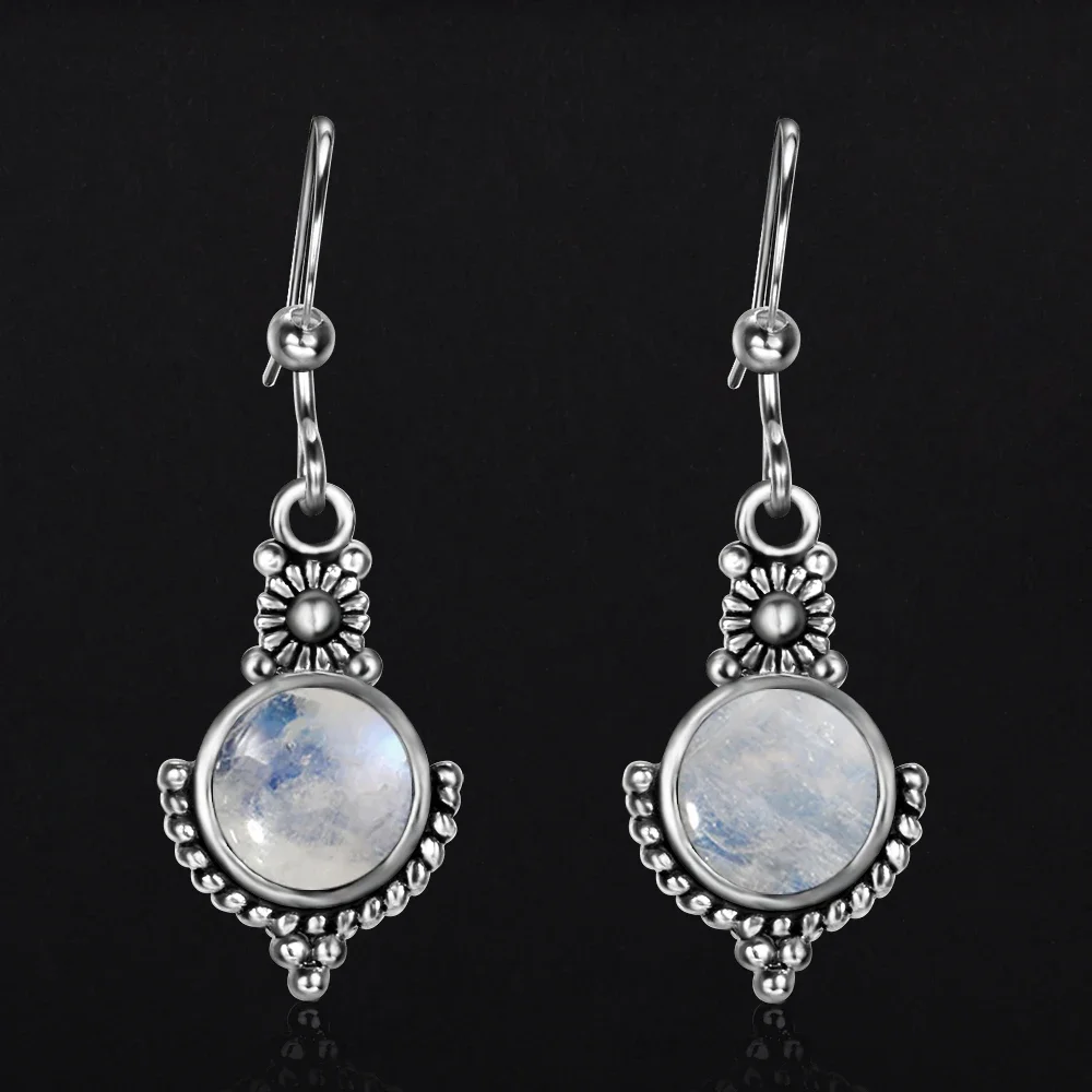 

Natural Moonstone Drop Earrings for Women S925 Silver Ear Jewelry Engagement Party Anniversary Gift Retro