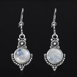 Natural Moonstone Drop Earrings for Women S925 Silver Ear Jewelry Engagement Party Anniversary Gift Retro