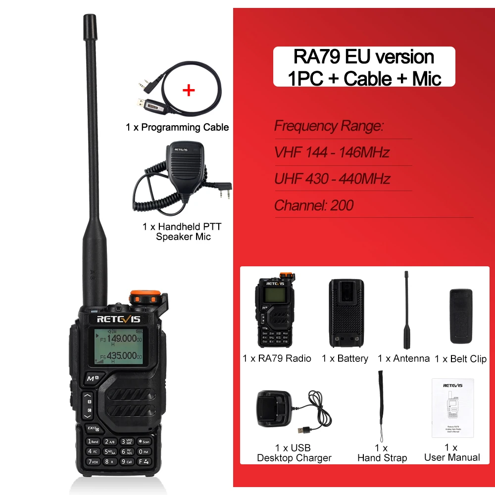 Новый! RA79 Авиационный браслет Walkie Talkie AM FM Airband Двустороннее радио USB C Зарядка Ham Radio UVK5 uvk5 Рация