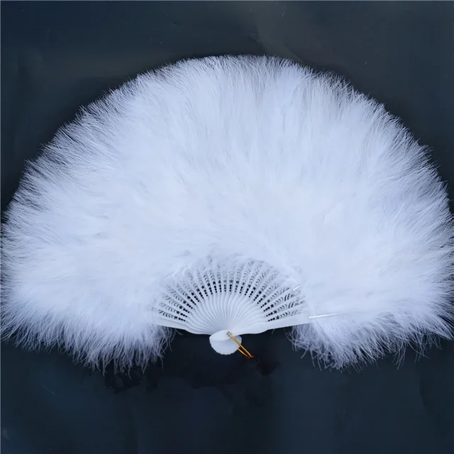 Abanico de plumas blanco plegable para mujer