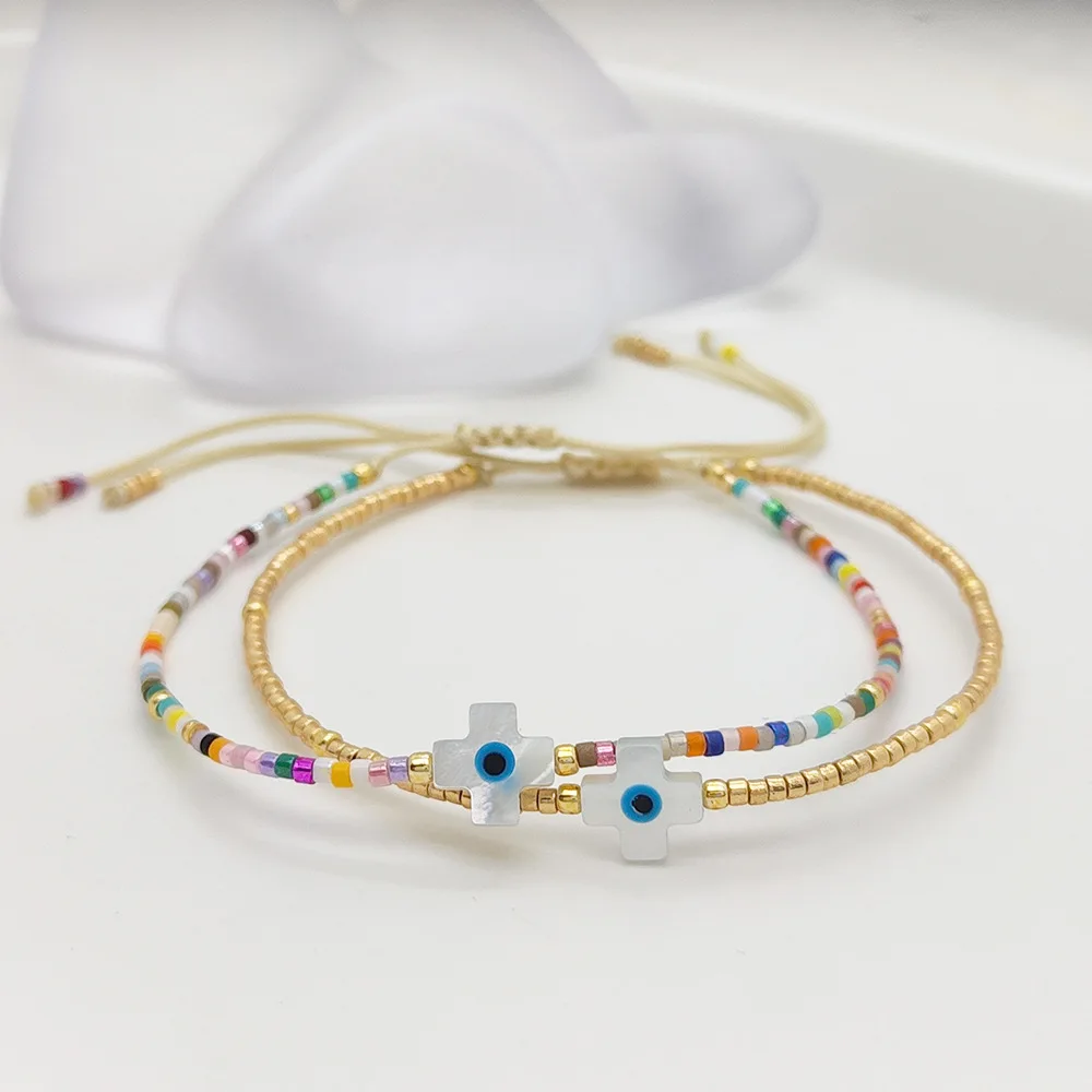 Rice bead bracelet Creativity Cross Bohemia Eye Pattern Hand weaving Adjustable Female Fashion Simplicity Beaded bracelet