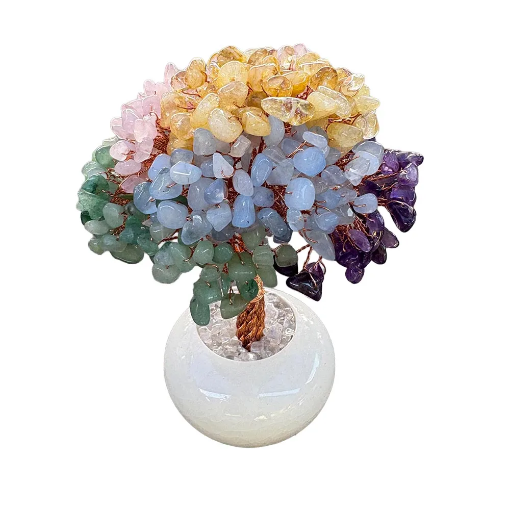 Custom Handcrafted Natural 7 Chakra Money Tree Figurine - Gemstone Bonsai Tree Decor for Healing