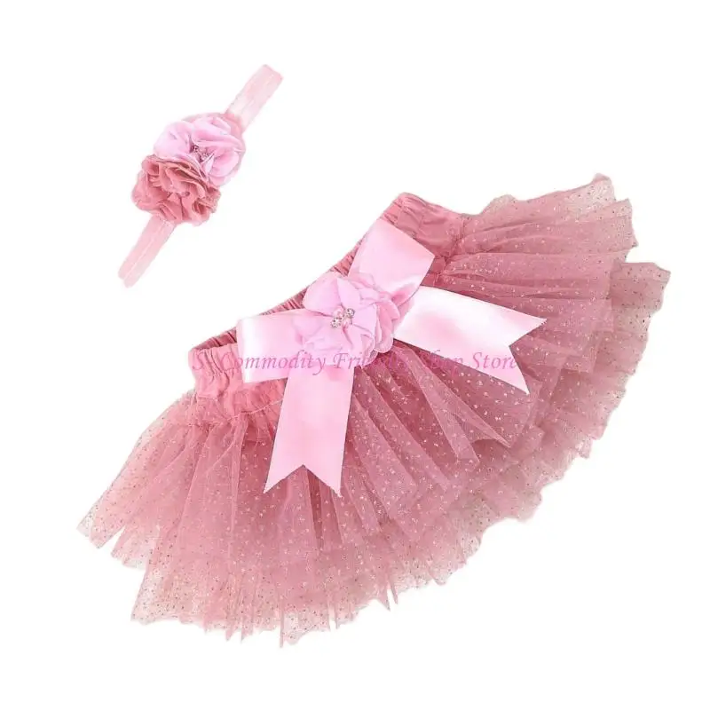 85ae Vestido bebé niña fotografía brillante con arco y flores cabello - imagen 3