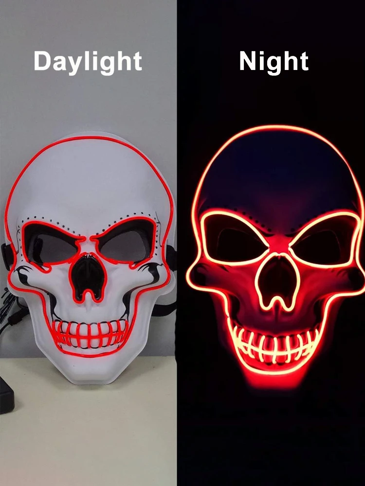 Fashion Horror Halloween Skull Mask LED Light Cosplay Costume Cosplay Mask Halloween Luminous Skull Mask Halloween Party image 5