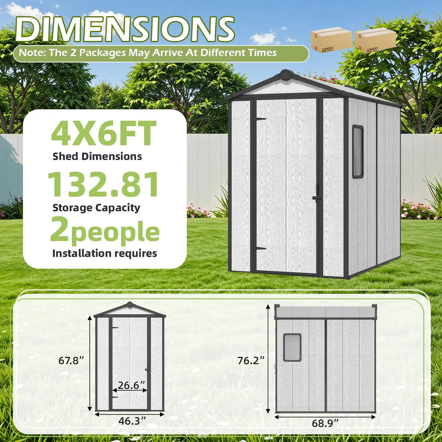 4x6 FT Plastic Outdoor Storage Shed with Steel Frame Floor Waterproof Lockable Door Window for Backyard Patio, Customized