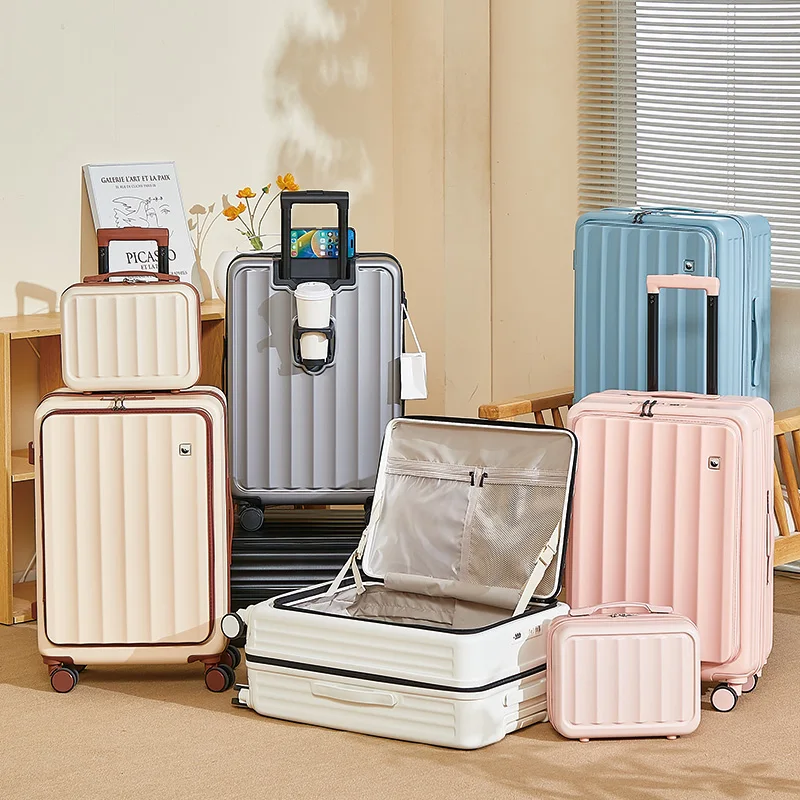 Conjunto de bagagem multifuncional de abertura lateral com mala de carrinho extensível Mala de grande capacidade de 26 polegadas e bagagem de cabine de 20 polegadas