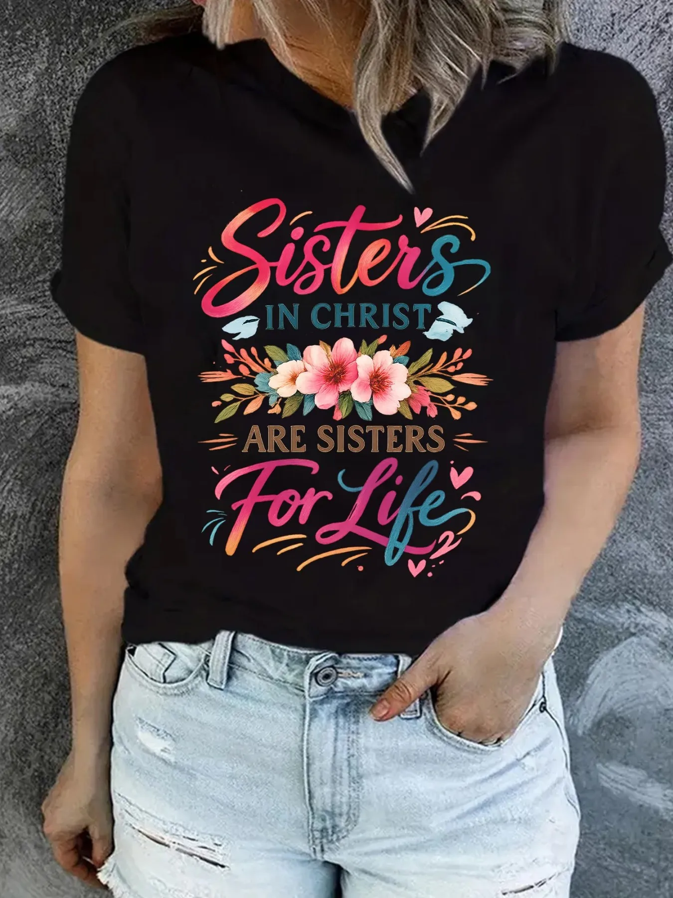 plus size women's short sleeve t-shirt Sisters In Christ Are Sisters For Life Spring and Summer Must-haves summer outfit
