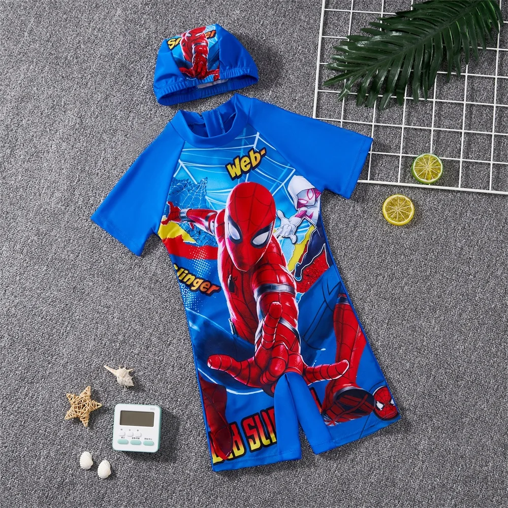 Hot Spiderman Swimwear Sportswear Summer New Children\'s Swimsuit Boys\' Girls\' Cartoon Suit Spider Hat One-Piece Suits