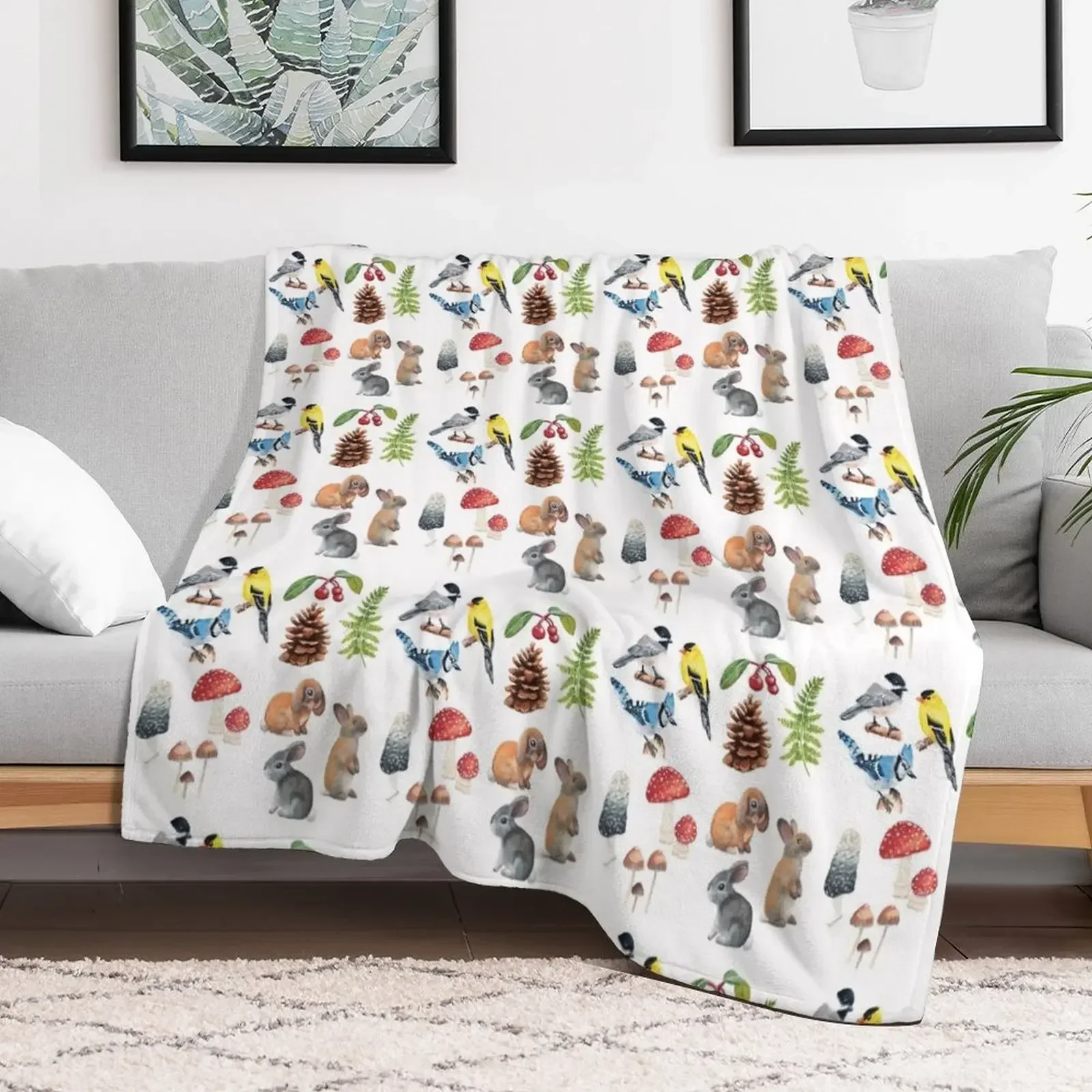 

Woodland Flora and Fauna Throw Blanket Summer Hair Blankets