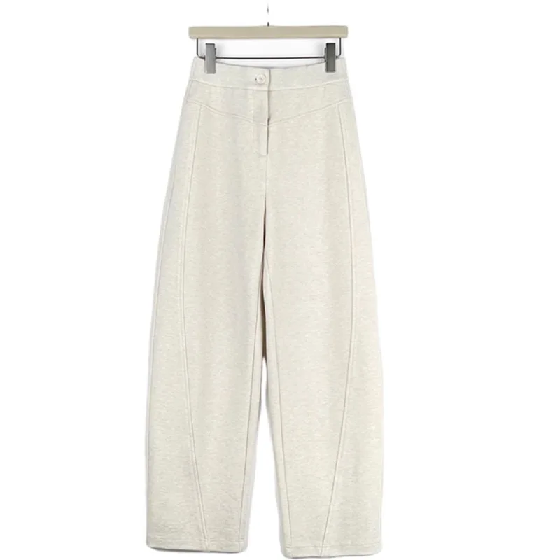 Hot Selling 2025 Autumn/winter Solid Color Wool Curved Knife Cut Thick and Warm Elastic Waist Pants