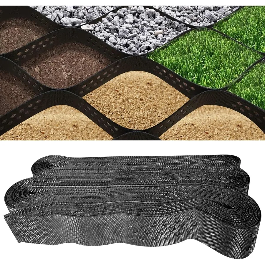 

2" Depth Gravel Grid 3.3X17FT Geogrid Ground Grid Gravel Retainer 1900 LBS Per Sq FT Permeable Stabilization System for Patio D
