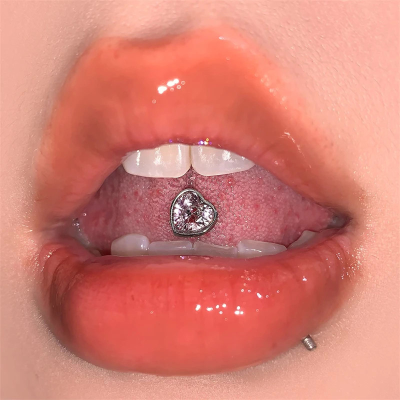 Fashion Heart Zircon Tongue Studs Titanium Steel Piercing Tongue Rings Can Also Be a Earrings Sexy Girls Body Jewelry