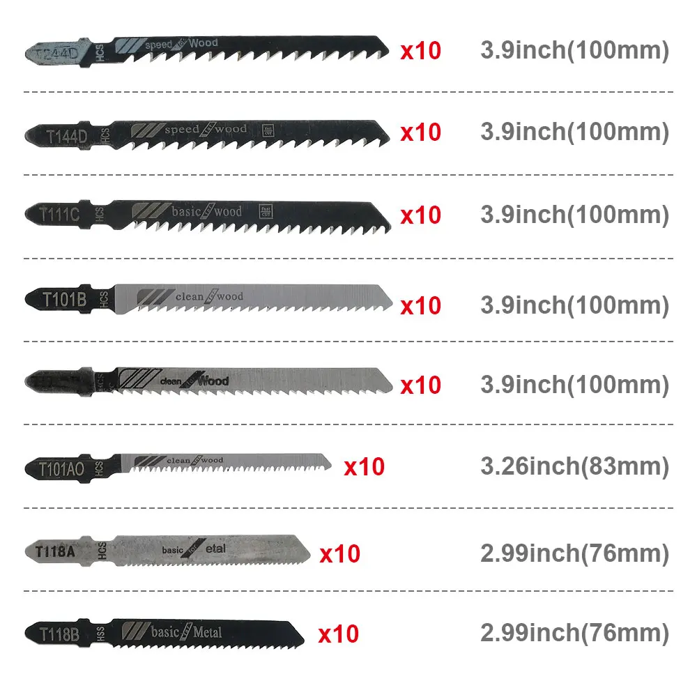 80/48Pcs Jig Saw Blades Cutting Tools T-Shank Jig Saw Blade Wood Metal Saw Blades Woodworking Tool Cutting Jig Saw Power Tools