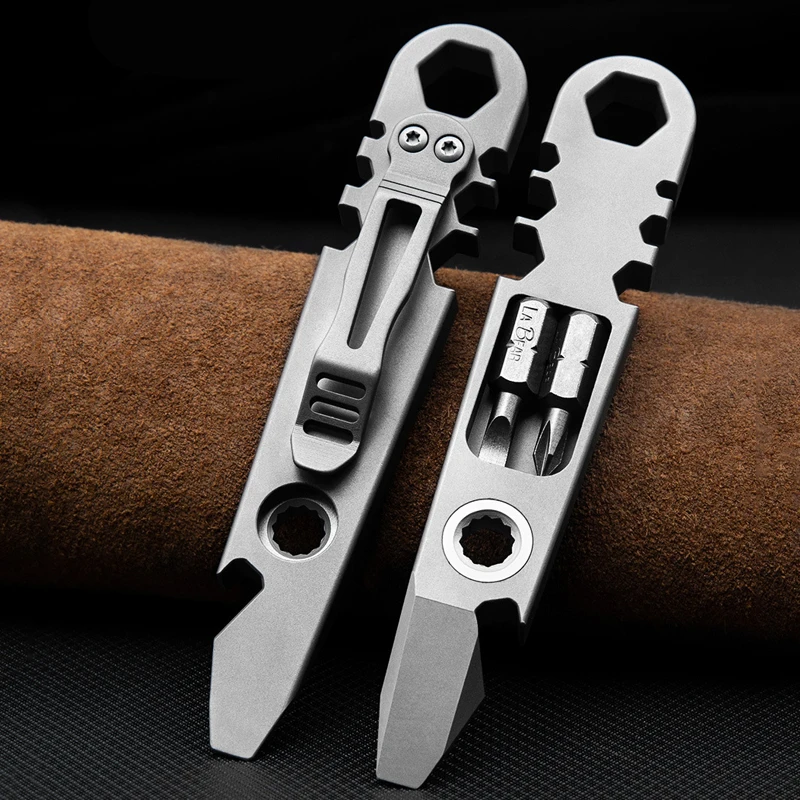 Barra di leva multifunzionale portatile EDC in lega di titanio per esterni, cacciavite a cricchetto rapido, strumento di riparazione, apribottiglie, rimozione unghie