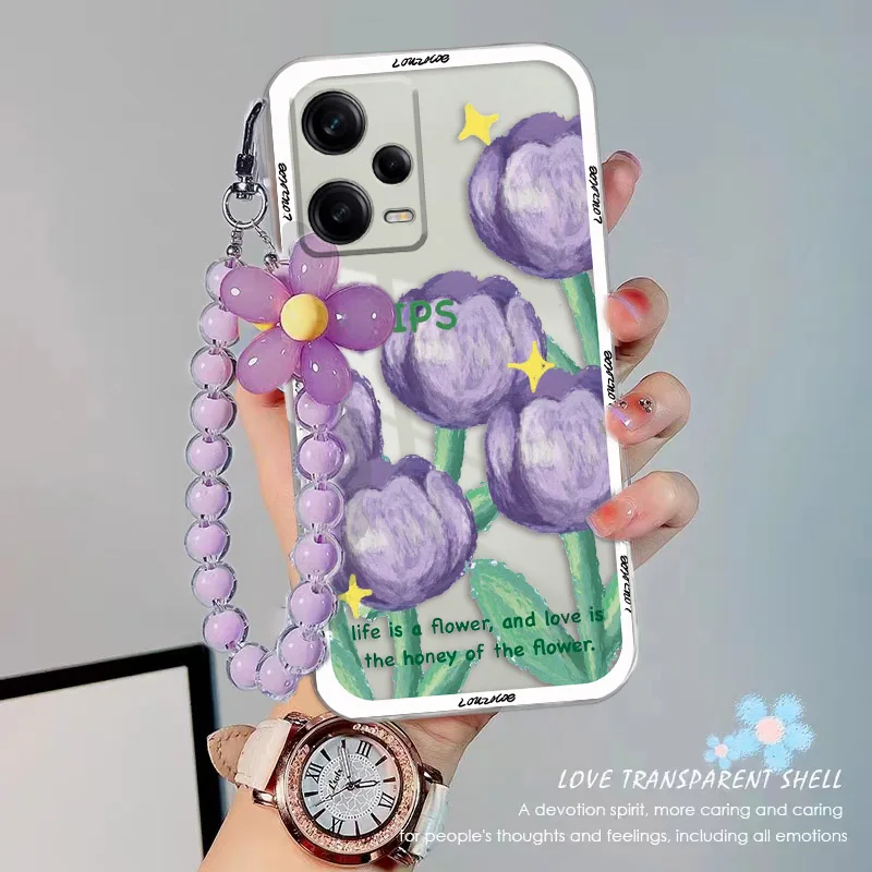 3D Flower Purple Rainbow Smile Girl Case For Honor 50 70 80 90 70 Lite Love Heart Hang Chain Tpu Phone Cover