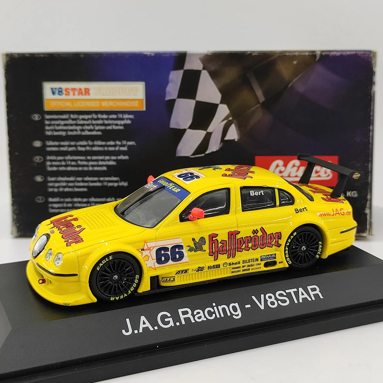

Дефектный литой под давлением SCHUCO масштаб 1:43 J.A.G.Racing-V8STAR # 66, модель автомобиля из желтого сплава, коллекционная игрушка, подарок, сувенирный дисплей