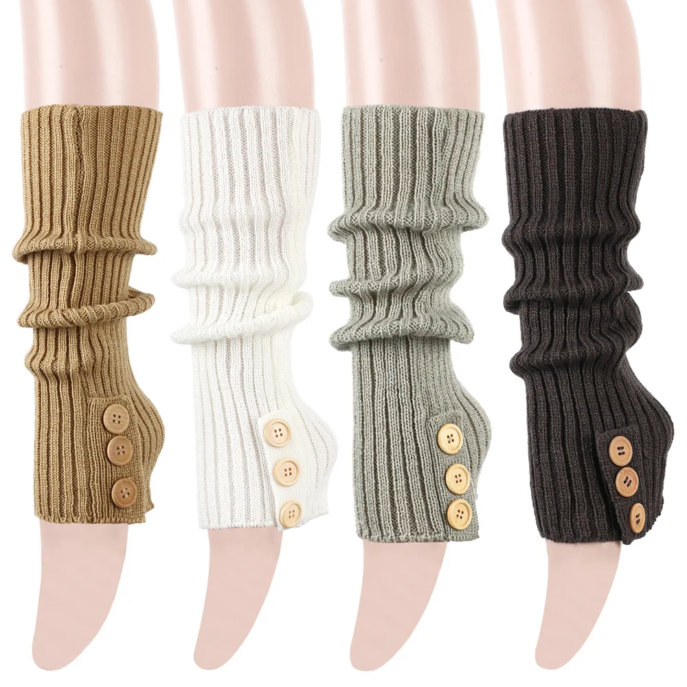 2023 New Winter Autumn Women Socks Solid Color Knee Socks European Style Winter Leg Warmers with Knitted Buttoned Sock Covers