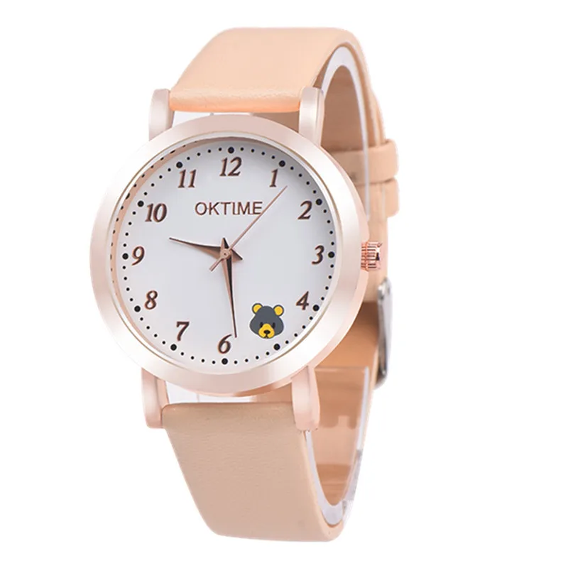 ساعة UTHAI CQ16 للأطفال فتاة كارتون الدب الذهب الوردي حزام من الجلد مقاوم للماء ساعة كوارتز ساعة كلاسيكية هدية للأطفال