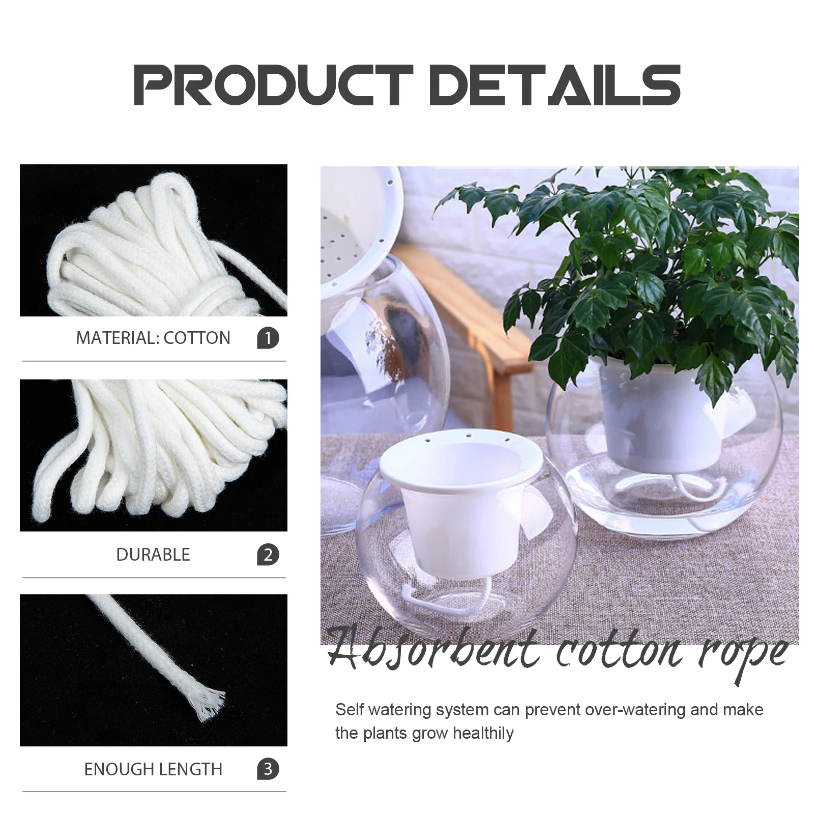 

Automatic Cotton Rope Self Cord Plant Accessory Durable Economical Absorbent Wick System Gardening Supplies