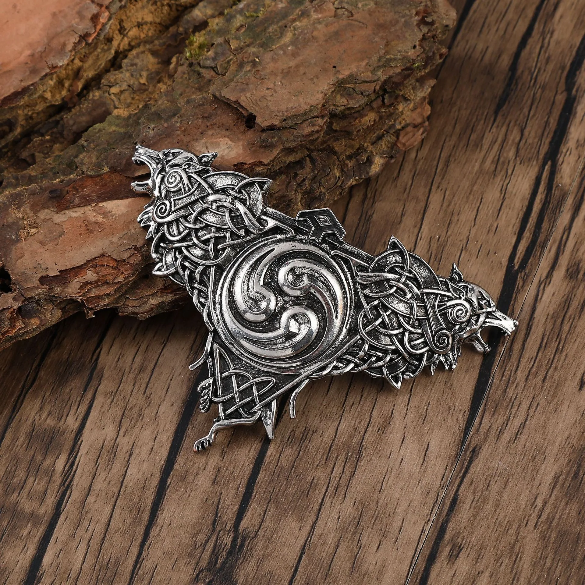 Niche Design Viking Double Wolf Head Celtic Combined Golden Hair Clip Norwegian Clover Retro Nordic Style Jewelry Hair Accessory