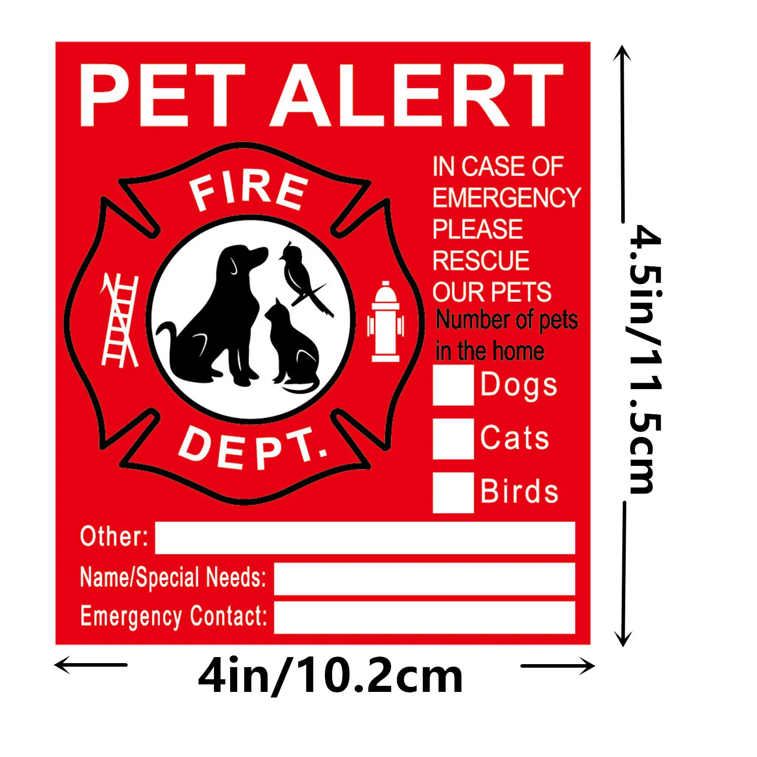 5pcs Pet Alert Safety Fire Rescue Sticker Save Pets Emergency Pet Inside Decal In Case Of Danger Pet In House Window Door Sign