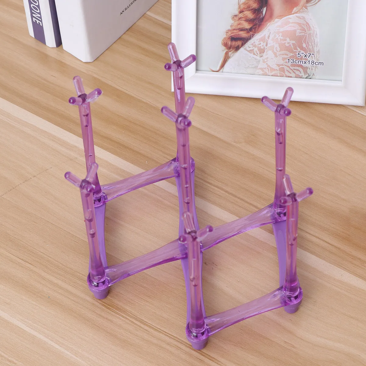 7 Sticks Foldable Plastic Cup Rack Stretchable Goblet Storage Holder Cup Organizer Mug Drainer Dryer Baby Bottle Shelf Purple