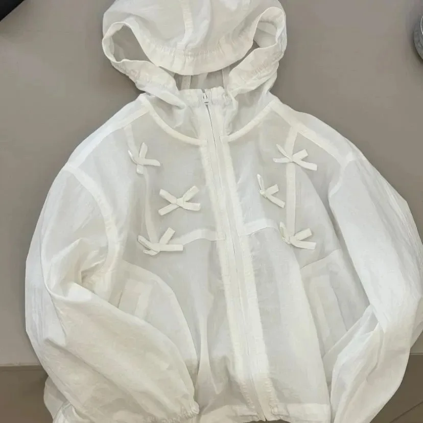 

New Summer Style Girls' Coat Children's Bow Sweet Jacket Fashion Sweetheart Kids White Beautiful Coat
