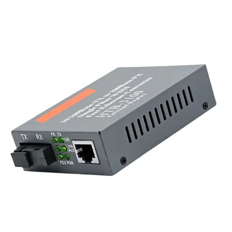 ABKN-US Plug Media Converter HTB-3100 Fiber Optical Single Mode Single Fiber SC Port 25KM External Power Supply 10/100M