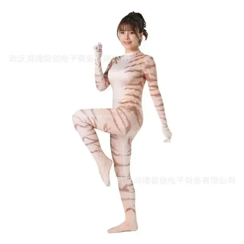 Pakaian Cosplay Halloween Ketat Wanita Pola Hewan Kucing Cetak Tiga Dimensi 3D Transparan, Seksi, Klub Malam Ir;l5