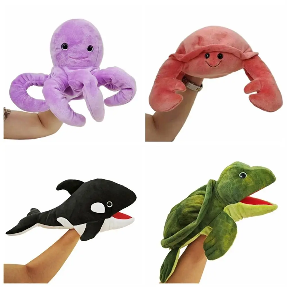 Handpop Zeedier Poppen Knuffel Dier Beweegbare Mond Pluche Haai Poppenschildpad Walvis Octopus Krab Kleuterschool