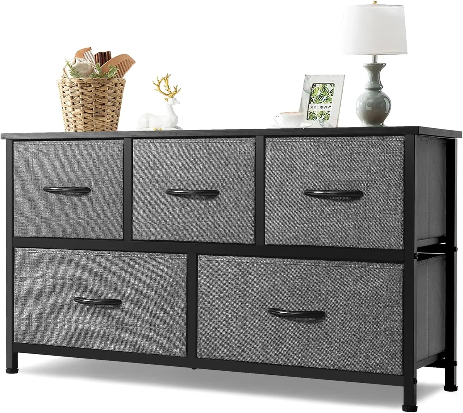 

Extra Wide Dresser Storage Tower with Sturdy Steel Frame, 5 Drawers of Easy-Pull Fabric Bins