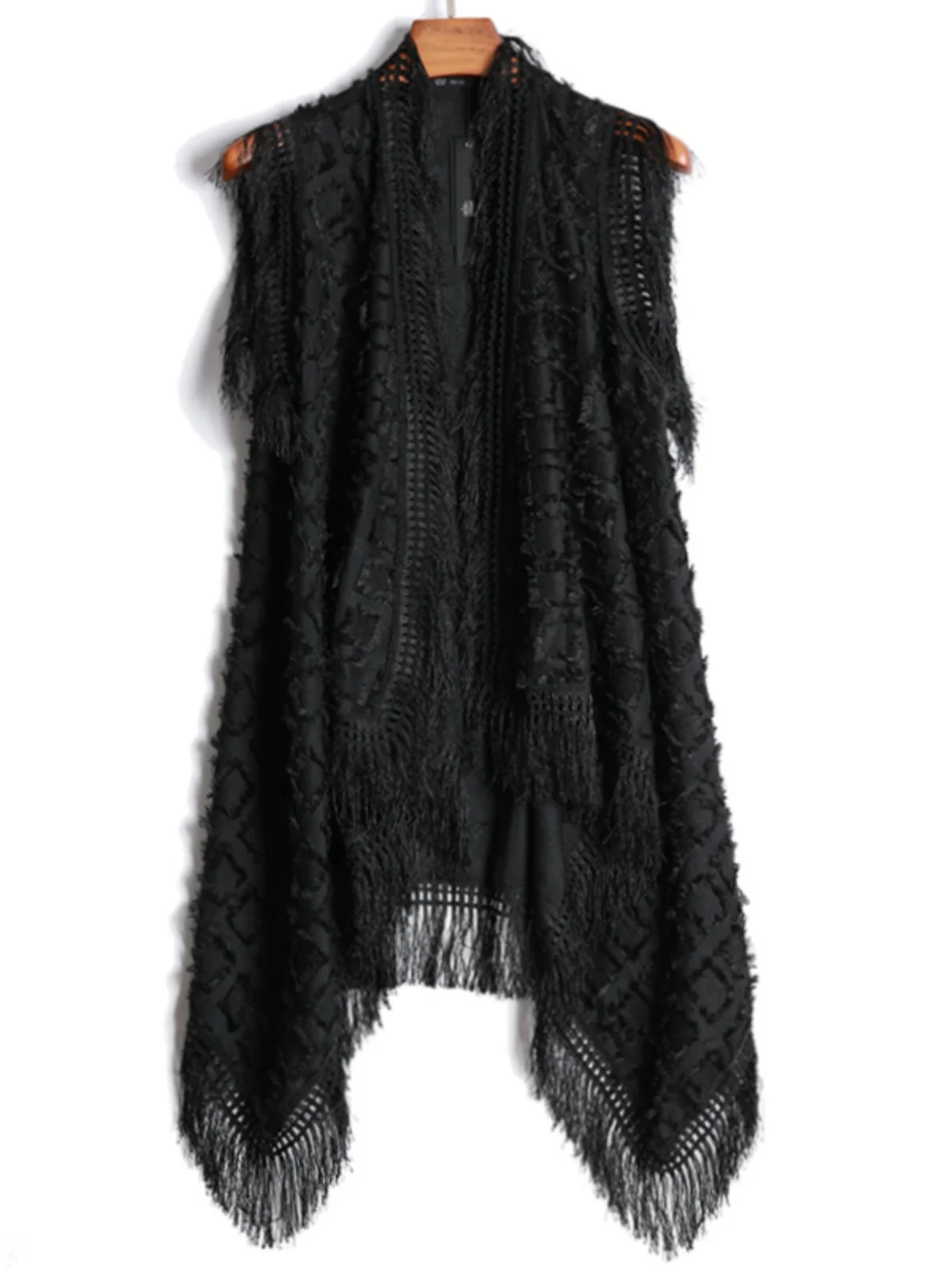

Trendy Svel Open Cardigan Bla Outerwear Men's Faion Long Vest Men's Fringed awl Coat Stand Fit Cotton Blend Sp...