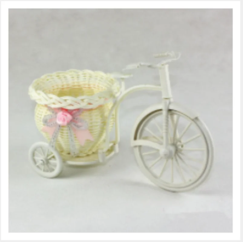 

Rattan Bike Vase with Silk flowers Colorful Mini Rose flower Bouquet Daisy Artificial Flores For Home Wedding Decoration