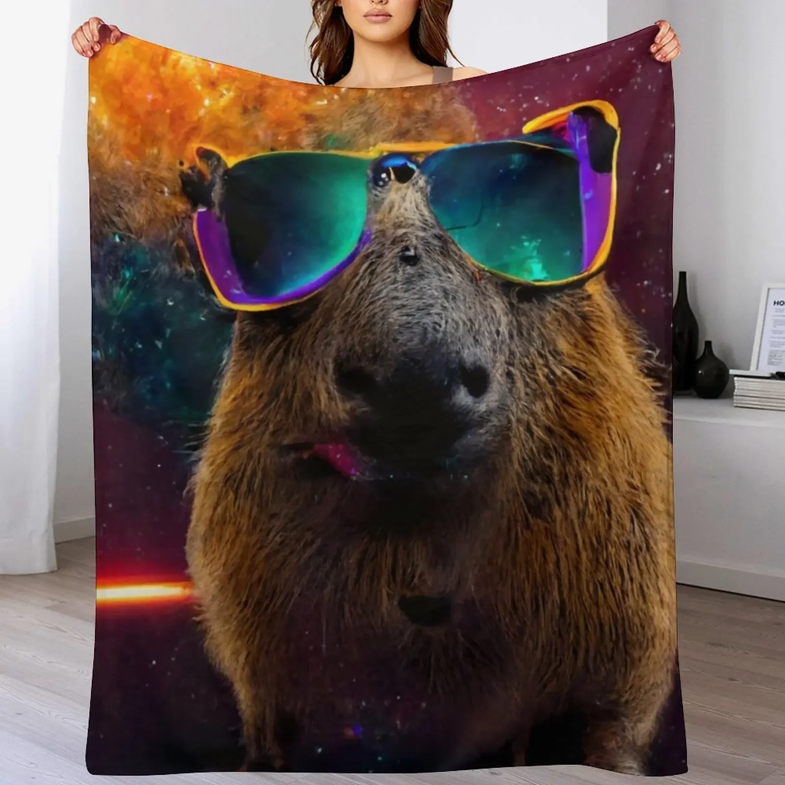 

Ok I Pull Up Capybara With Sunglasses Throw Blanket Nap Cute Plaid Sofa Flannels Blankets
