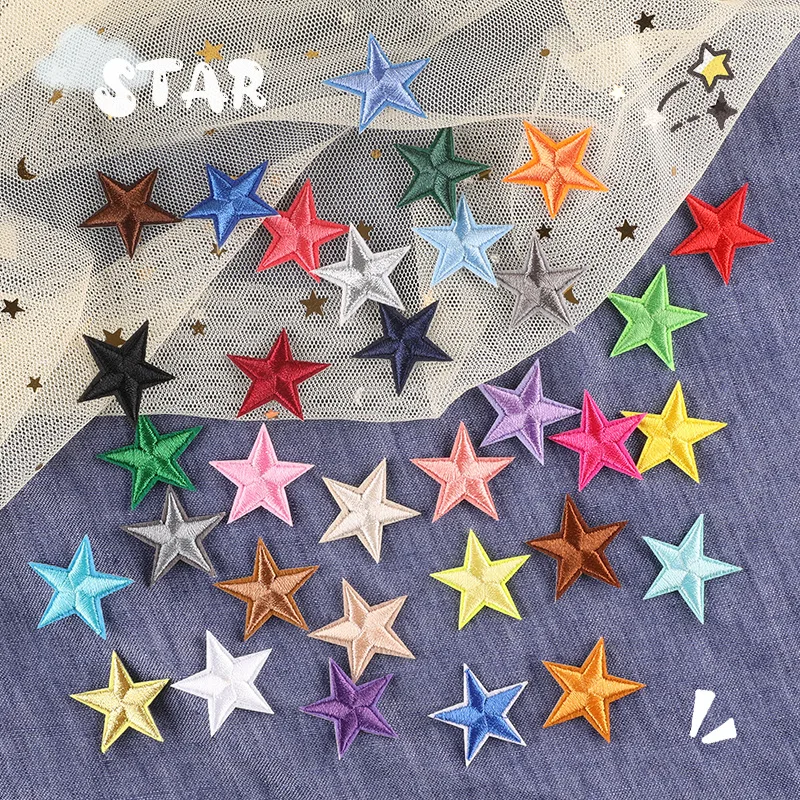 5PCS Multi-colored Star Embroidered Patches Sew Iron on Clothing Gold Silver for Clothes Appliques Craft Sticker Stripes