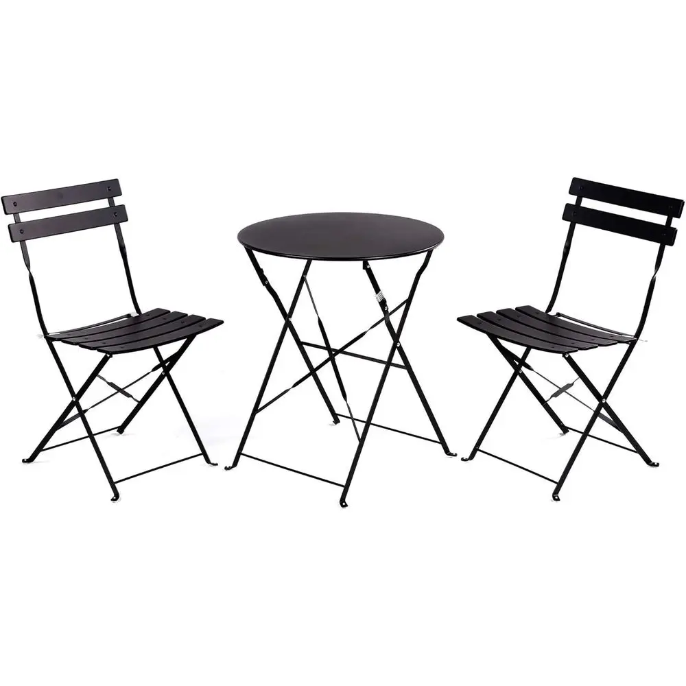 

3-Piece Black Outdoor Patio Furniture Set with Table and Chairs