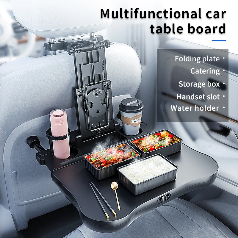 Table multifonctionnelle pliable pour siège arrière de voiture, livraison rapide en 3 jours, avec support pour téléphone, pince pour gobelet, support universel pour appuie-tête de voiture, pour manger, travailler, étudier