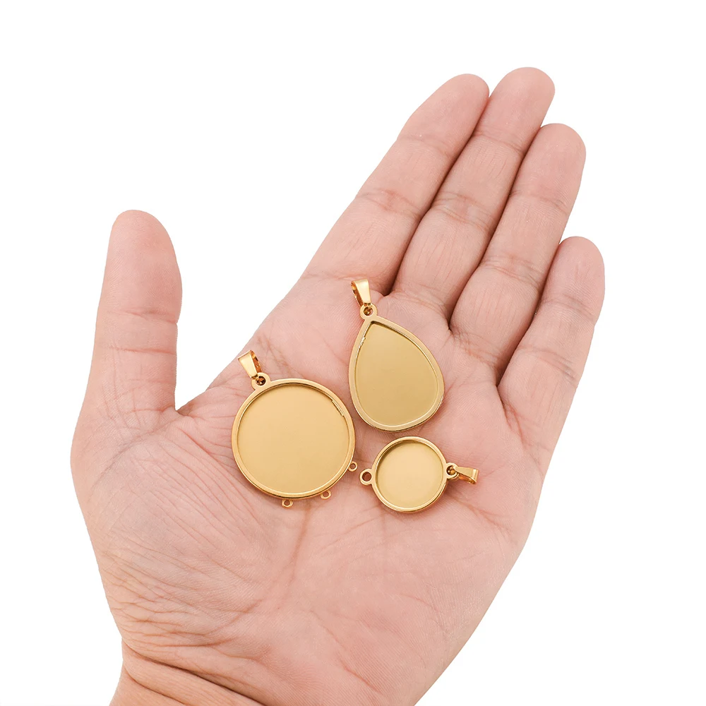 

5 шт., нержавеющая сталь, геометрический кабошон, камея, основа, пустой лоток, установка для DIY, простое ожерелье, подвески, изготовление компонентов ювелирных изделий